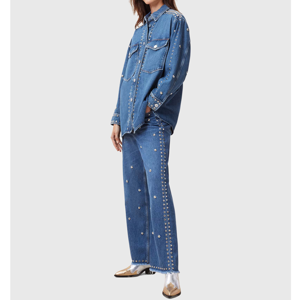 AllSaints Alba Studded Oversized Denim Shirt